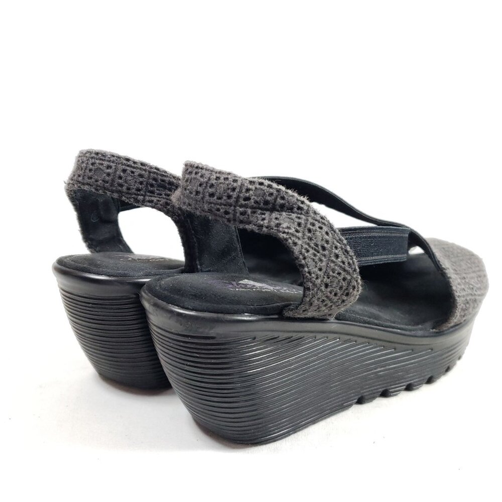 Skechers Womens Size 6.5 Black Wedge Open Toe Sandals With Memory Foam Comfort - Picture 5 of 9